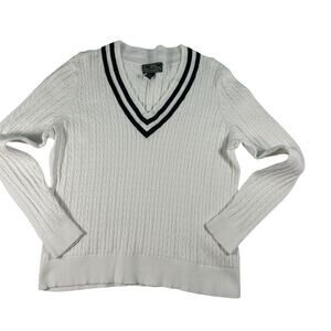 Ralph Lauren polo White Cable Knit Sweater with Black Trim